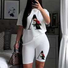 Load image into Gallery viewer, Women Two Piec Set Letter T Shirts And Shorts Set Summer Short Sleeve O-neck Casual Joggers Biker Shorts Sexy Outfit For Woman