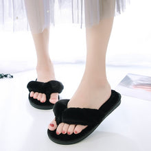 Load image into Gallery viewer, Warm Fluffy Slippers Women Cozy Faux Fur Cross Indoor Floor Slides Flat Soft Furry Shoes Ladies Female Celebrities Flip Flops