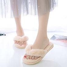 Load image into Gallery viewer, Warm Fluffy Slippers Women Cozy Faux Fur Cross Indoor Floor Slides Flat Soft Furry Shoes Ladies Female Celebrities Flip Flops