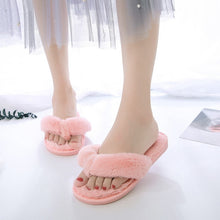 Load image into Gallery viewer, Warm Fluffy Slippers Women Cozy Faux Fur Cross Indoor Floor Slides Flat Soft Furry Shoes Ladies Female Celebrities Flip Flops