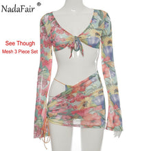 Load image into Gallery viewer, Nadafair Tie Dye Beach Sexy Dress Women Two Piece Set Club Outfits Long Sleeve Crop Tops And Mini Skirts Bodycon Summer Dress