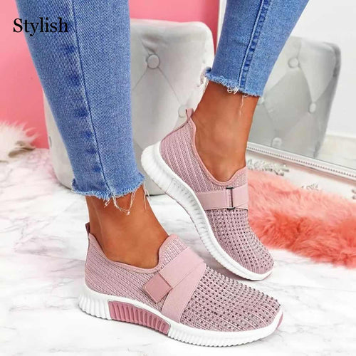 Women Casual Shoes Spring Crystal Solid Female Mesh Sneakers Casual Flat Shoes Women Flats Ladies Sport Shoes White