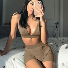 Load image into Gallery viewer, 2PCS/Set Sexy Women Sleeveless Strap Bra Bustiers Tank Vest Crop Tops High Waist Shorts Pants Trousers Tracksuit Summer 2021