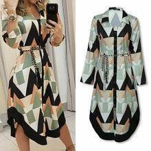 Load image into Gallery viewer, Spring Summer Lady Cover Up Women&#39;s Shirt Dress Wave Print Long Sleeve V-Neck Casual Loose Holiday Midi Dress Plus Size