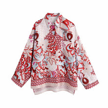 Load image into Gallery viewer, PUWD Elegant Woman Red Print Shirt Suits 2021 Spring Fashion Ladies Indie Folk Suits Ladies Vinatge Beach Suits