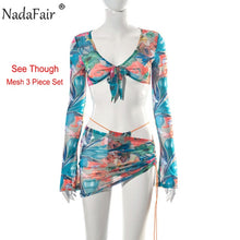 Load image into Gallery viewer, Nadafair Tie Dye Beach Sexy Dress Women Two Piece Set Club Outfits Long Sleeve Crop Tops And Mini Skirts Bodycon Summer Dress