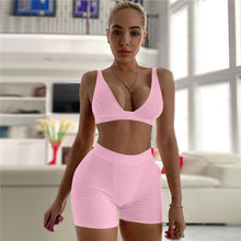 Load image into Gallery viewer, 2PCS/Set Sexy Women Sleeveless Strap Bra Bustiers Tank Vest Crop Tops High Waist Shorts Pants Trousers Tracksuit Summer 2021