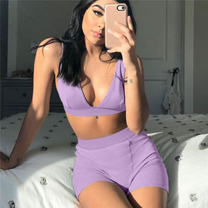 2PCS/Set Sexy Women Sleeveless Strap Bra Bustiers Tank Vest Crop Tops High Waist Shorts Pants Trousers Tracksuit Summer 2021