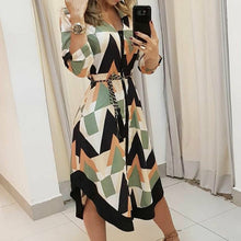 Load image into Gallery viewer, Spring Summer Lady Cover Up Women&#39;s Shirt Dress Wave Print Long Sleeve V-Neck Casual Loose Holiday Midi Dress Plus Size