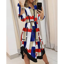 Load image into Gallery viewer, Spring Summer Lady Cover Up Women&#39;s Shirt Dress Wave Print Long Sleeve V-Neck Casual Loose Holiday Midi Dress Plus Size