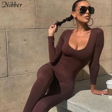 Load image into Gallery viewer, Nibber Basic Bodycon Jumpsuit For Women‘s Clothing Casual Brown Fitness Rompers 2021 Y2K Playsuit Activity Streetwear Overalls