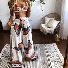 Load image into Gallery viewer, 2 Pcs Suit Summer Tracksuit Sets Womens Outfits Boho Beach Style Print Underwear Loose Wide Leg Pants Female Clothes Sets 2021