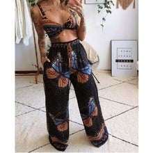 Load image into Gallery viewer, 2 Pcs Suit Summer Tracksuit Sets Womens Outfits Boho Beach Style Print Underwear Loose Wide Leg Pants Female Clothes Sets 2021