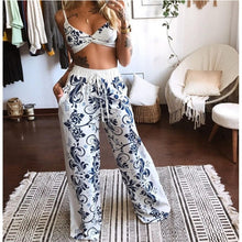 Load image into Gallery viewer, 2 Pcs Suit Summer Tracksuit Sets Womens Outfits Boho Beach Style Print Underwear Loose Wide Leg Pants Female Clothes Sets 2021