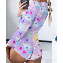 Load image into Gallery viewer, Sexy Women Bodysuit Long Sleeve Deep V Neck Bodycon Stretch Leotard Crop Top Button Short Romper Pajamas Women Jumpsuit Overalls